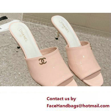 Chanel Heel 5.5cm Patent Lambskin & Imitation Pearls Mules G40057 Pink 2023